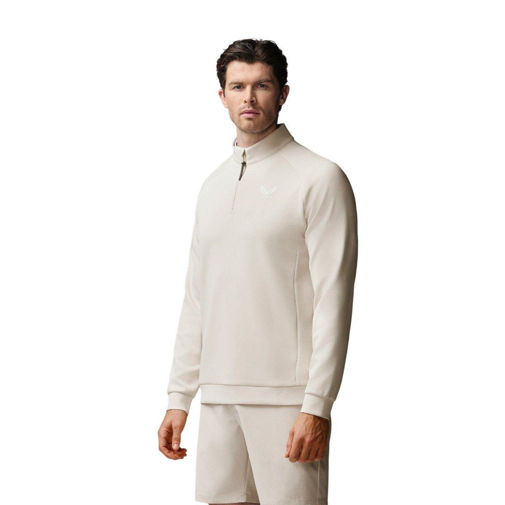 CASTORE MEN'S FLEX DEBOSSED QUARTER ZIP GOLF MID LAYER - WINDCHIME/WHITE