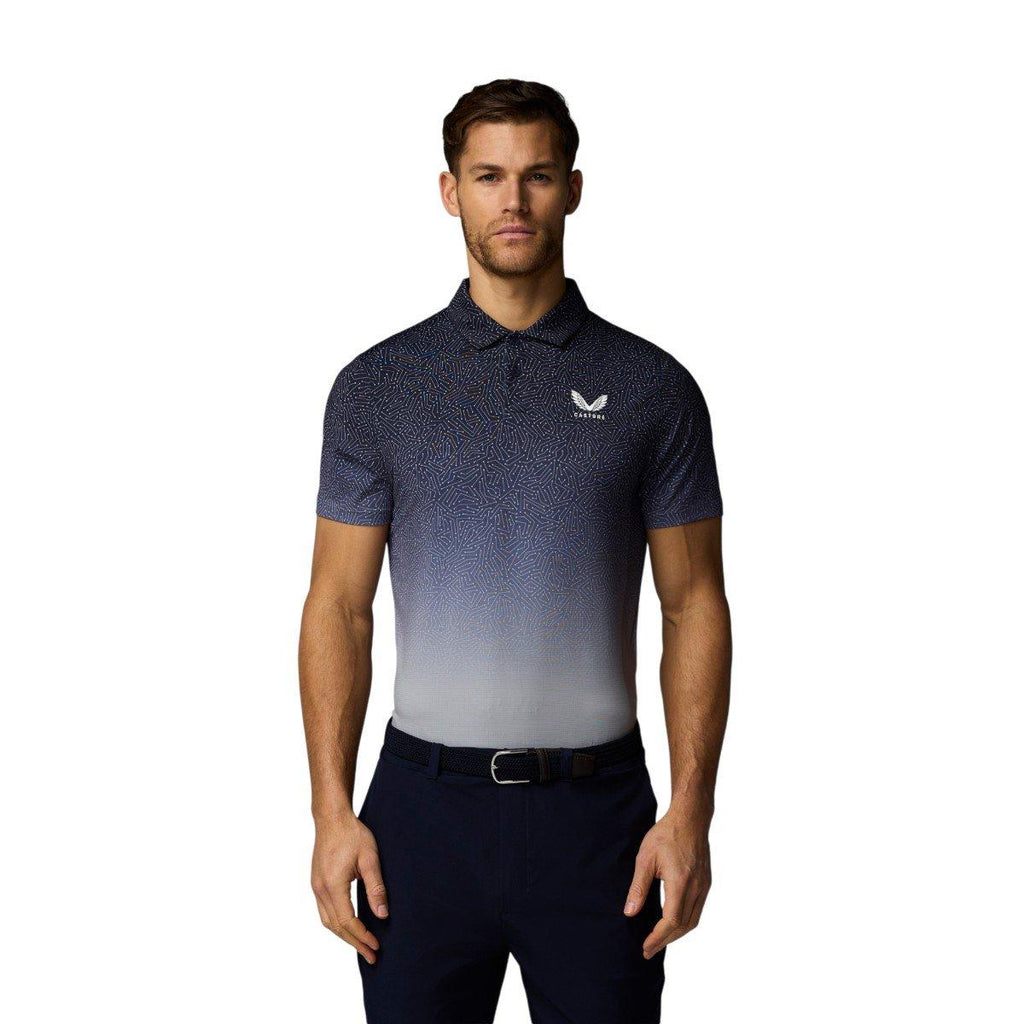 CASTORE MEN'S MAP PRINTED GOLF POLO SHIRT - NAVY/ALLOY/WHITE