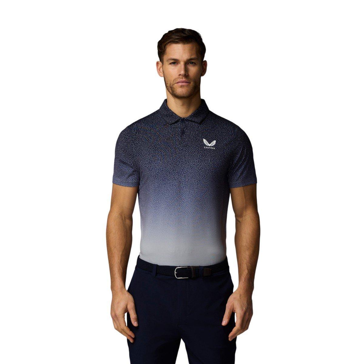 CASTORE MEN'S MAP PRINTED GOLF POLO SHIRT - NAVY/ALLOY/WHITE