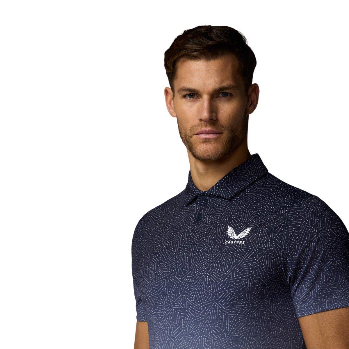 CASTORE MEN'S MAP PRINTED GOLF POLO SHIRT - NAVY/ALLOY/WHITE